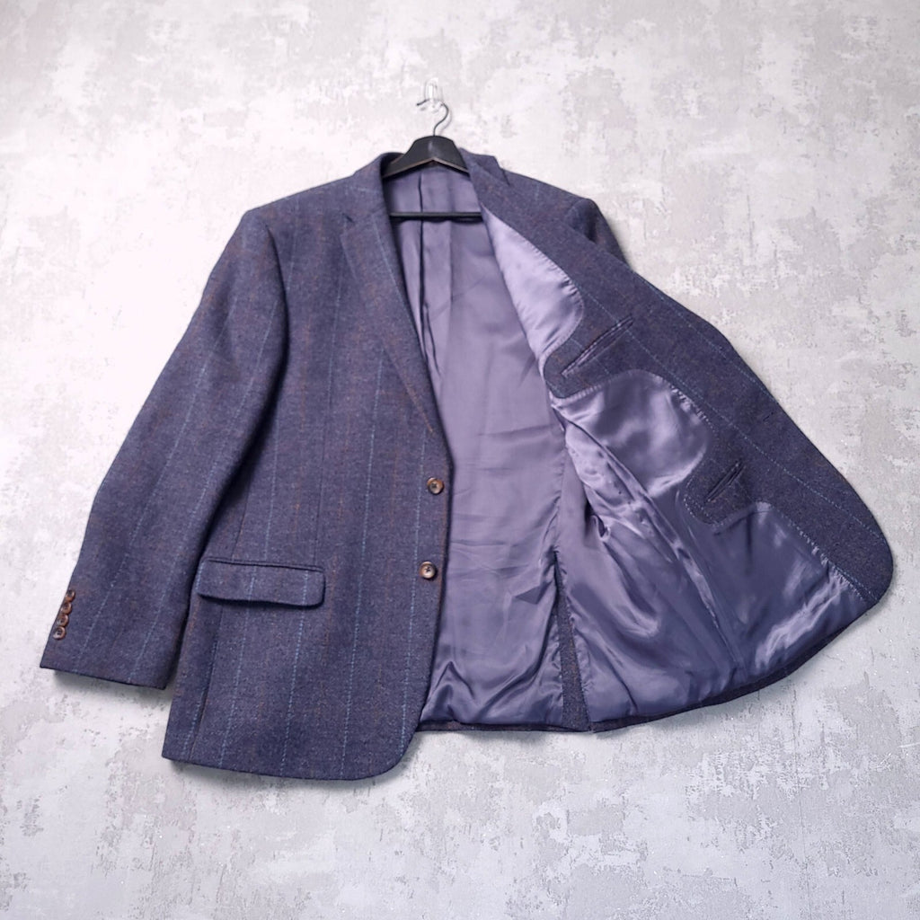 Brook Taverner Tweed Blazer Mens 44R Regular Fit Blue Check 100% Wool Jacket