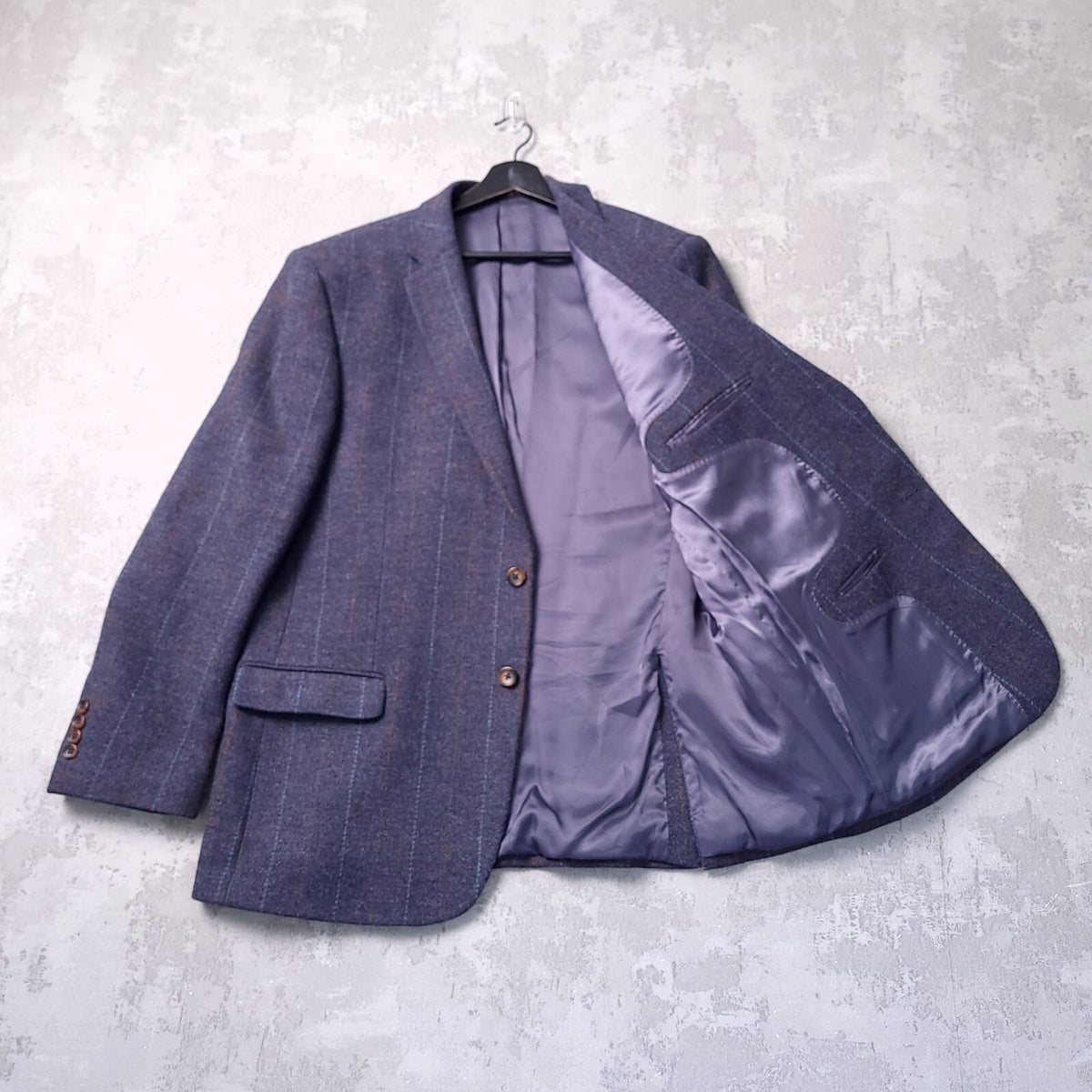 Brook Taverner Tweed Blazer Mens 44R Regular Fit Blue Check 100% Wool Jacket
