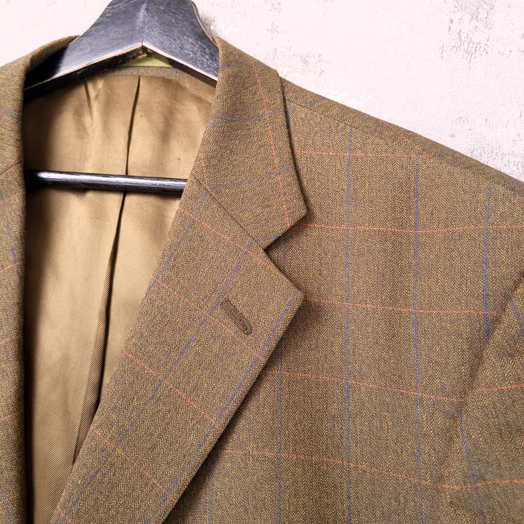 James Barry Tweed Blazer Jacket Mens 46R Reg Fit Olive Green Check Sport Coat