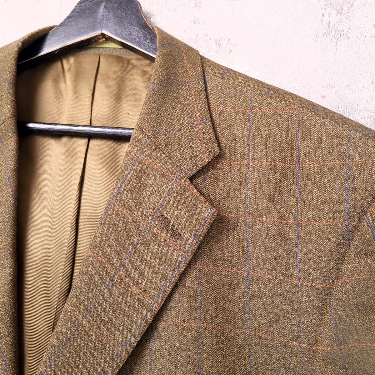 James Barry Tweed Blazer Jacket Mens 46R Reg Fit Olive Green Check Sport Coat