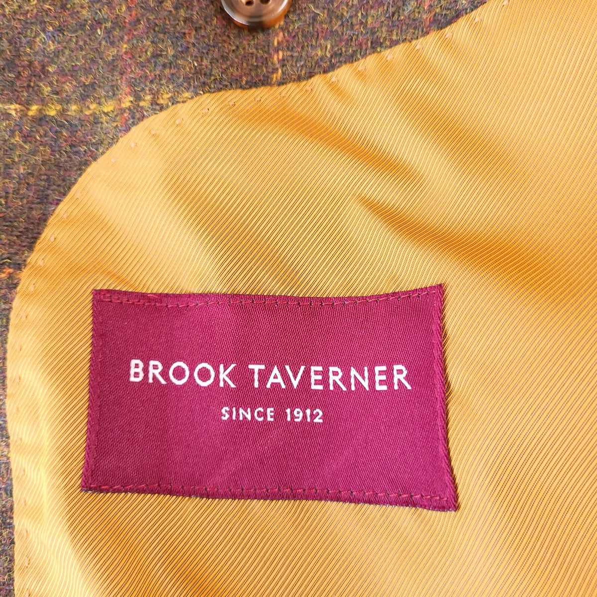 Brook Taverner Tweed Blazer Mens 40L Brown Check 100% Wool Jacket Sport Coat