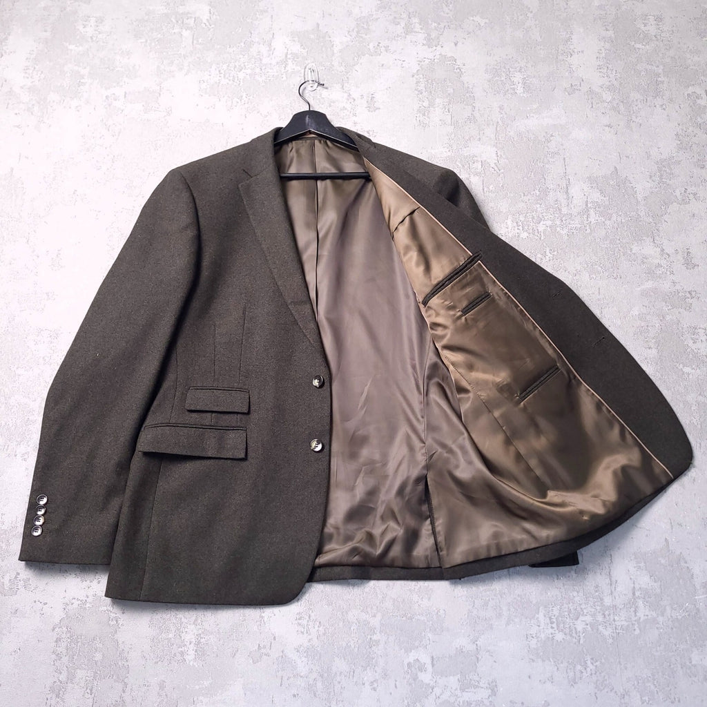 Moss London Tweed 3 Piece Suit Mens 46R 38S Slim Fit Olive Green Wool Blend