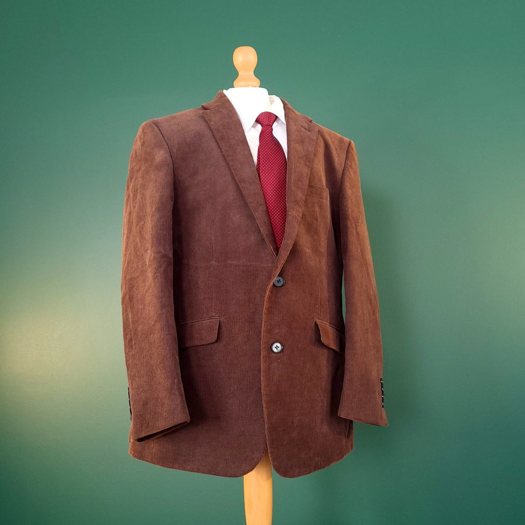 Samuel Windsor Corduroy Blazer Jacket Mens 40S Short Fit Brown Sport Coat