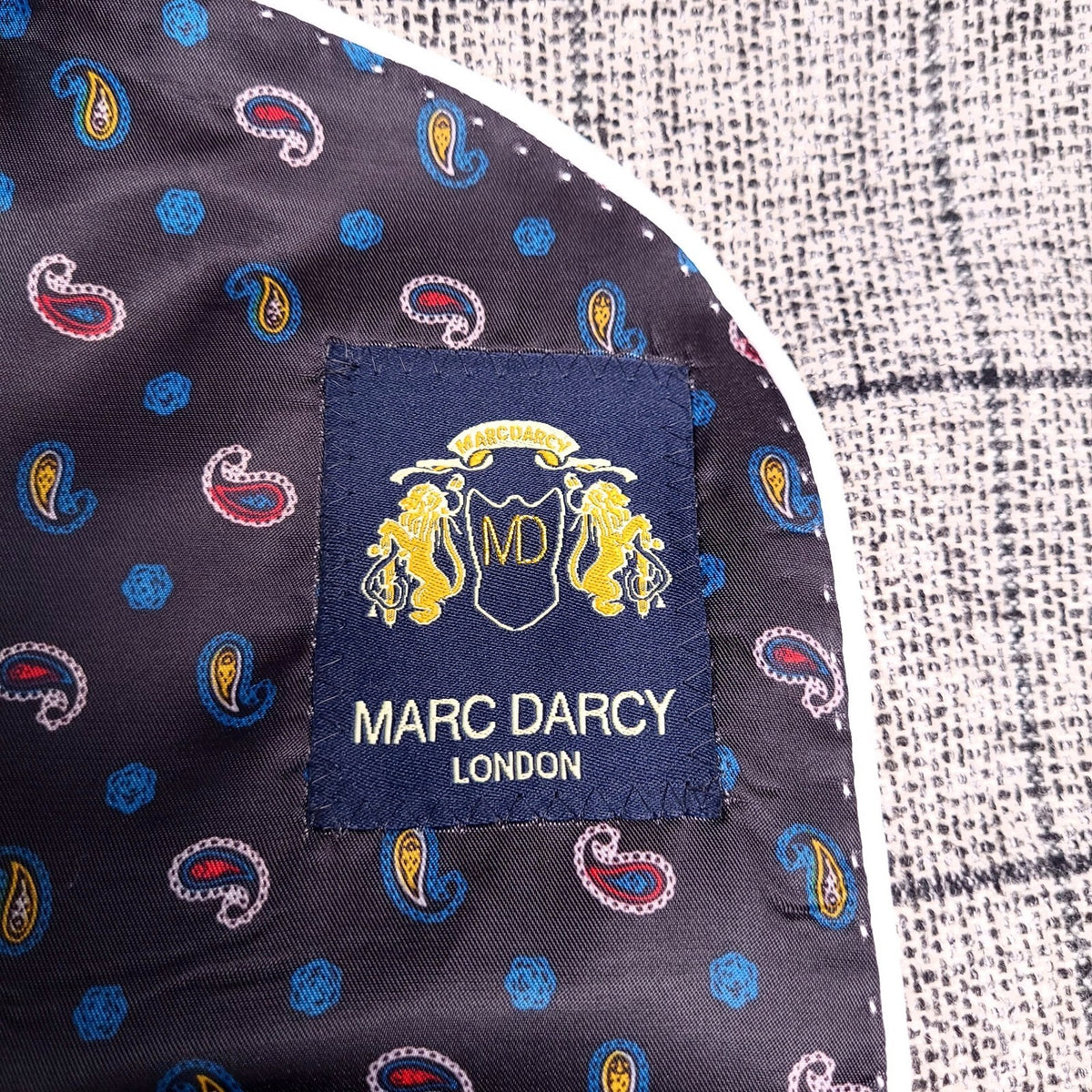Marc Darcy Tweed Blazer Waistcoat Mens 38R Regular Grey Check Elbow Patch