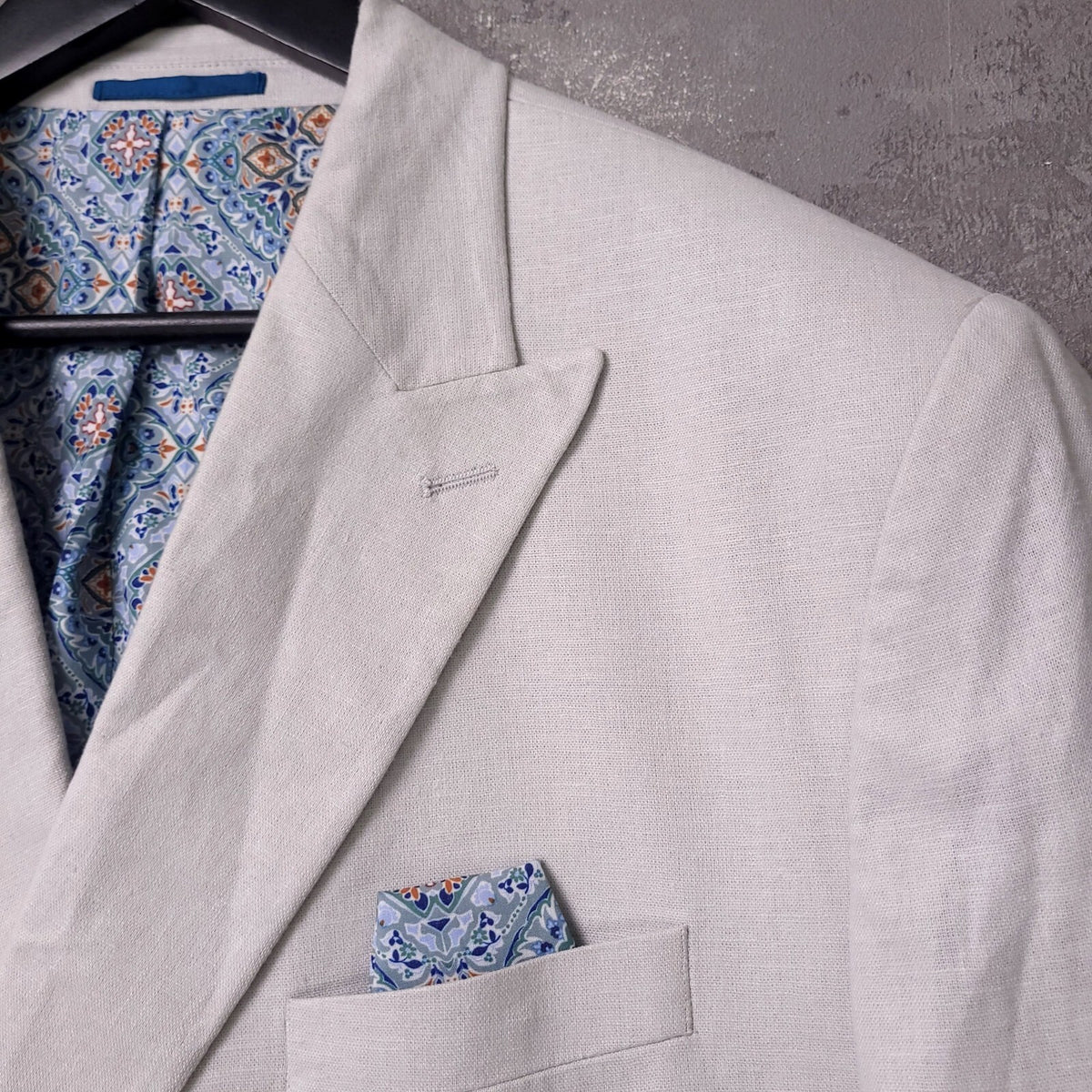 Next Tailoring Linen Blazer Jacket Mens 46R Slim Fit Light Grey Double Breasted