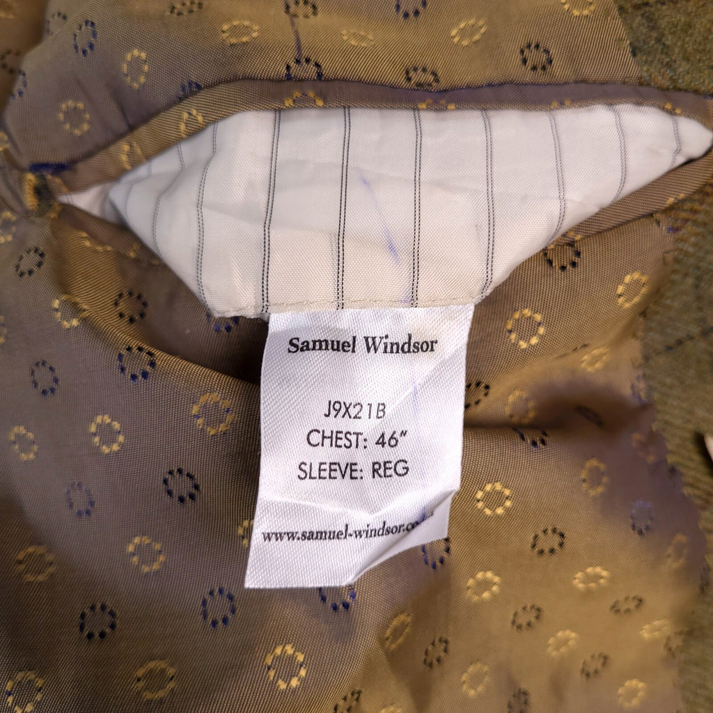 Samuel Windsor Tweed Blazer Jacket Mens 46R Regular Fit Green Check Sport Coat