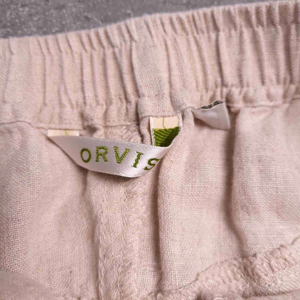 Orvis Linen Trousers Mens L Regular Fit Beige Elasticated Waist Drawstring