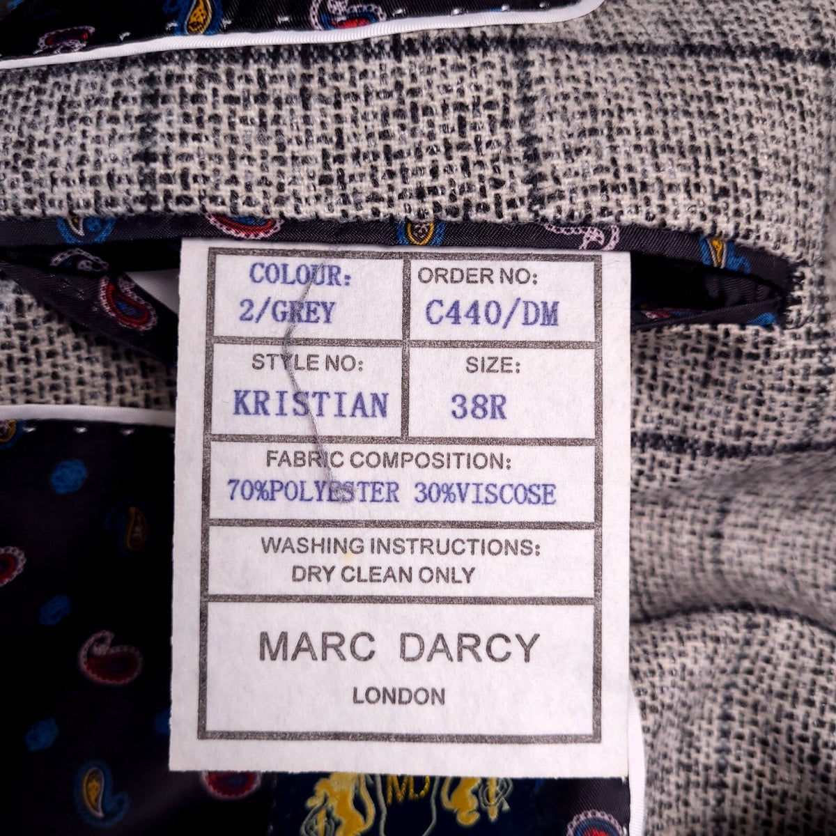 Marc Darcy Tweed Blazer Waistcoat Mens 38R Regular Grey Check Elbow Patch
