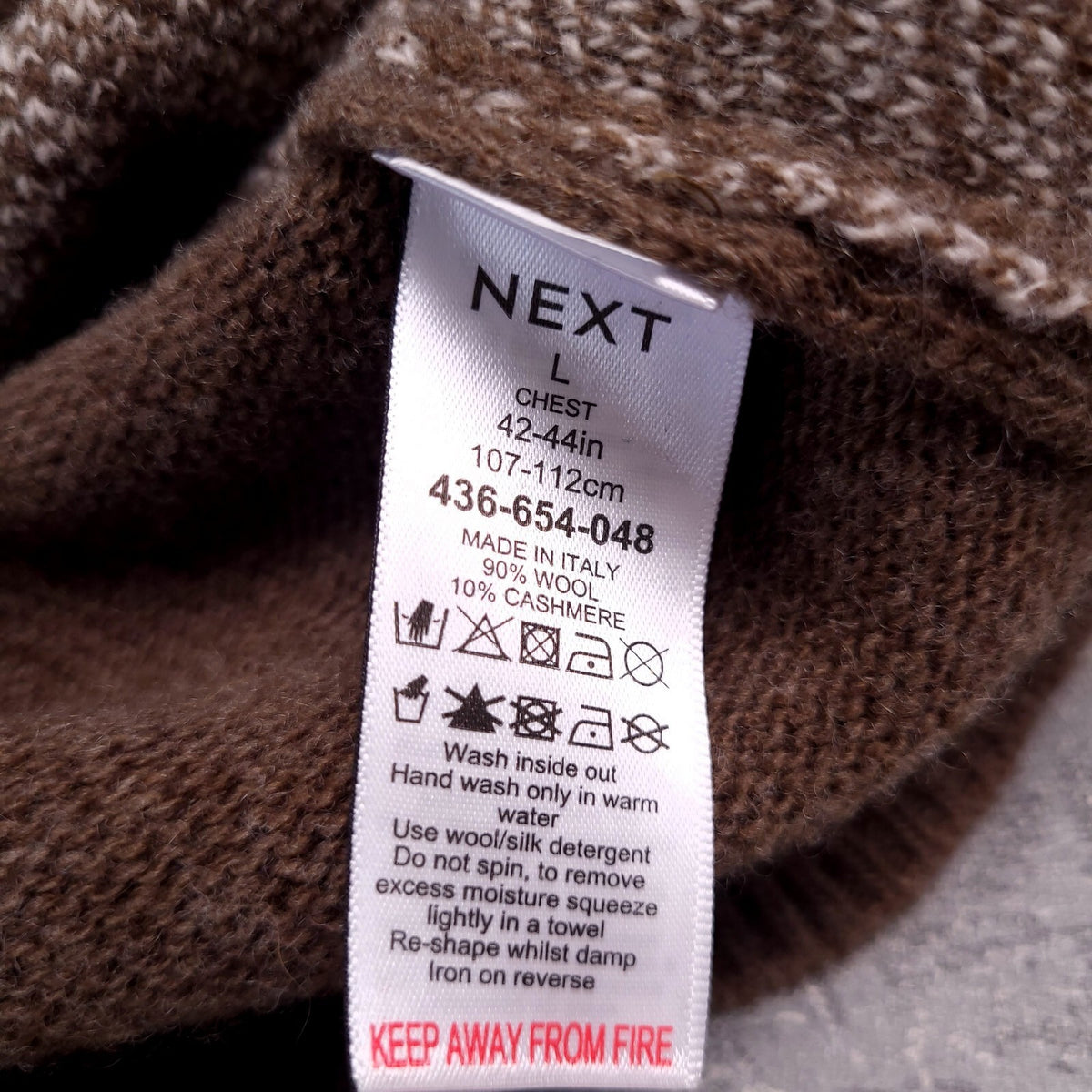 Next Signature Wool Cashmere Jumper Mens L Regular Fit Brown Herringbone Quarter