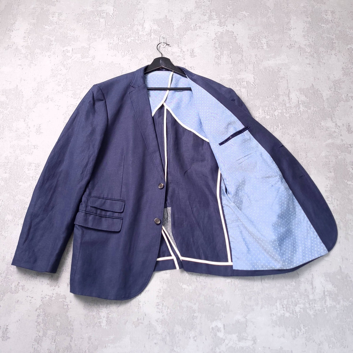 Next Linen Blazer Jacket Mens 44R Slim Fit Blue Sport Coat Elbow Patch