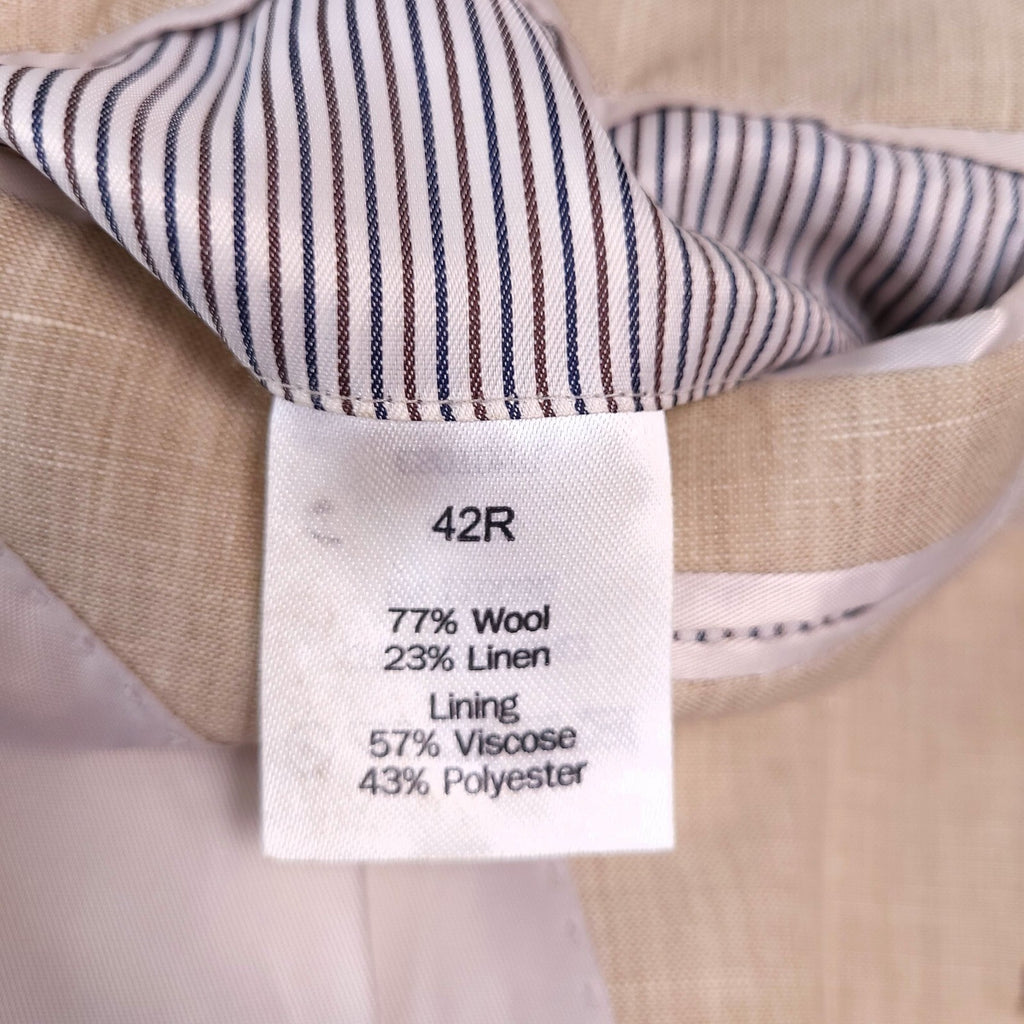 Charles Tyrwhitt Wool Linen Blazer Jacket Mens 42R Regular Fit Beige Sport Coat