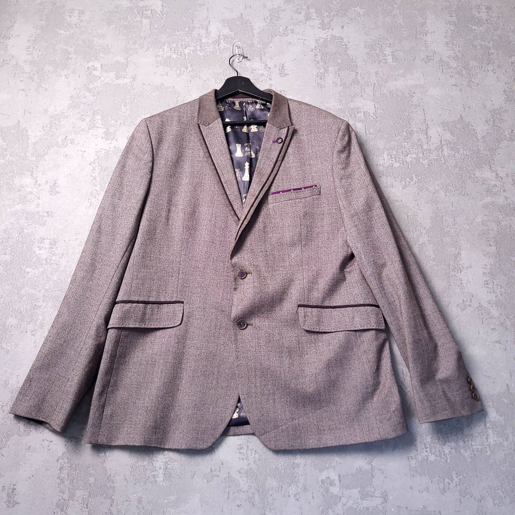 Ted Baker Tweed Blazer Jacket Mens 44R Regular Fit Grey Chess Lining Sport Coat
