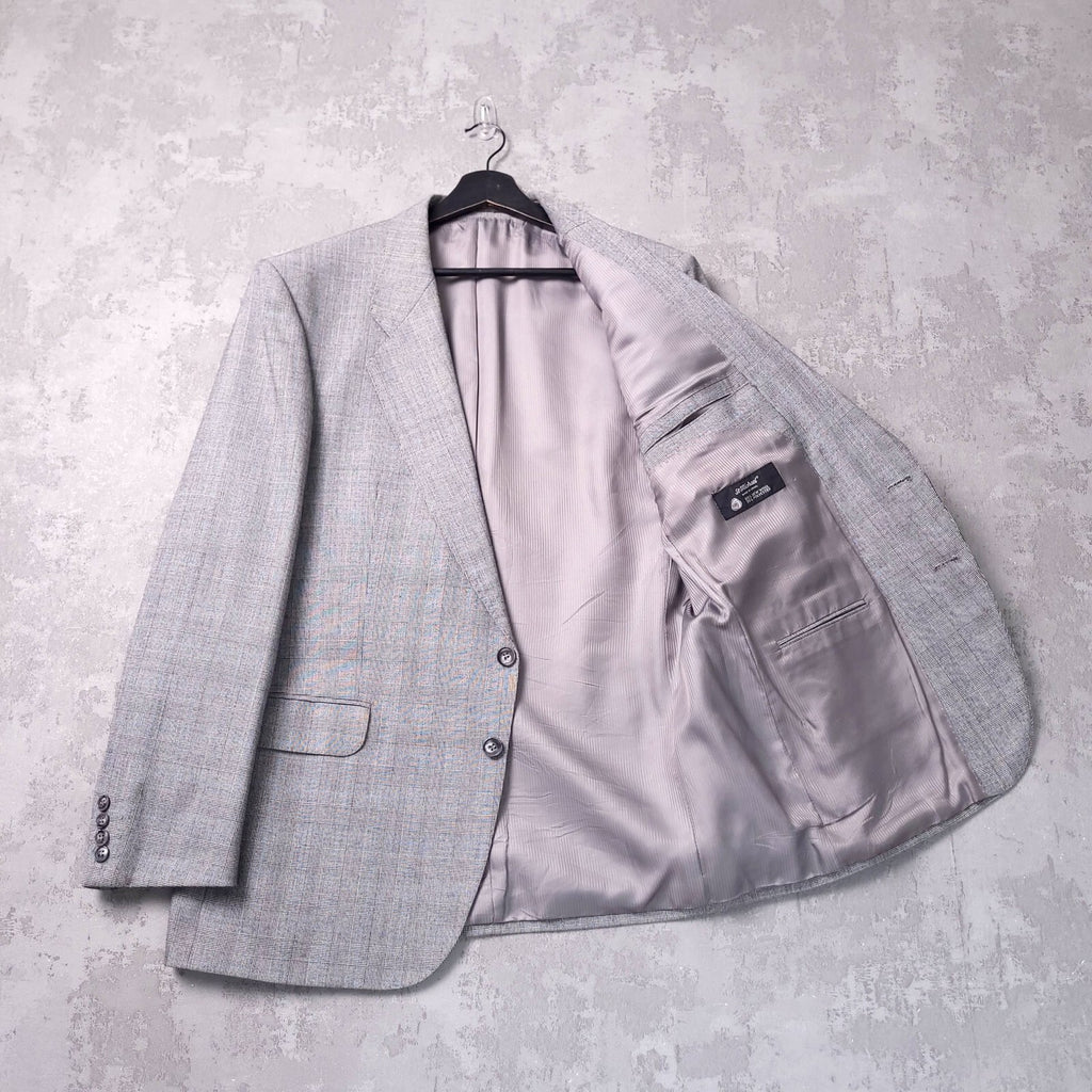 Vintage St Michael Tweed Blazer Jacket Mens 42R Regular Fit Grey Blue Check