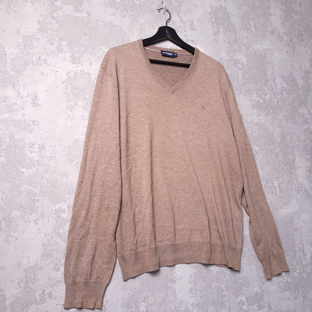 Hackett London Cotton Silk Jumper Mens XL Reg Fit Brown Coffee V Neck Sweater